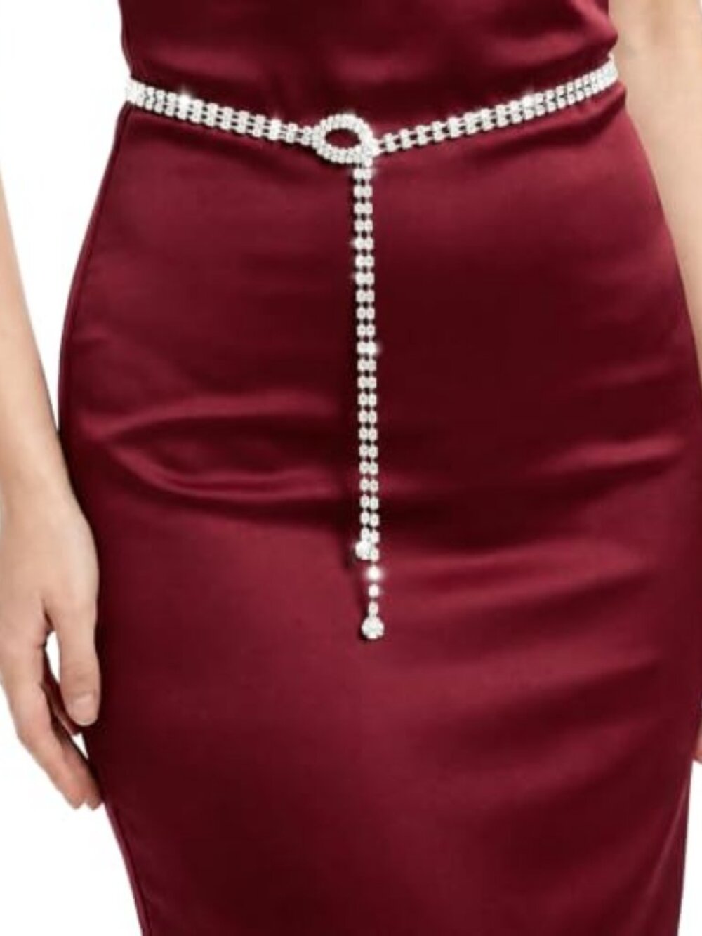 Silver Waist Belt, Women Rhinestone Crystal Chain Belt Adjustable Sequin Sparkly